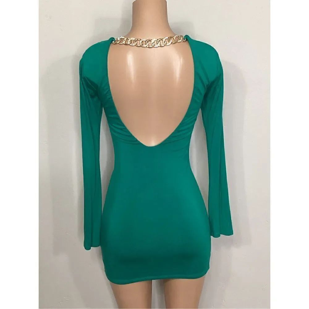 New. SKY long sleeve embellished Kelly green dress. RUNS SMALL. Normally $200 - Picture 4 of 8